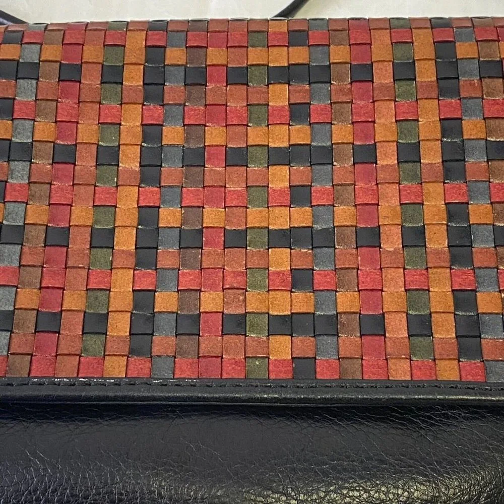 Vera Pelle Weave Woven Genuine Leather Crossbody Bag Multicolor Magnetic Flap - Picture 6 of 15